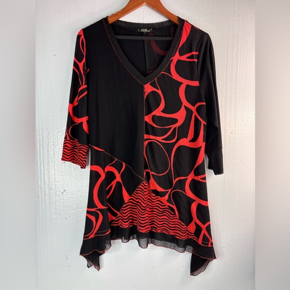 Poor Paris L Asymmetrical Stylish Black and Red Women's Tunic - Picture 7 of 7
